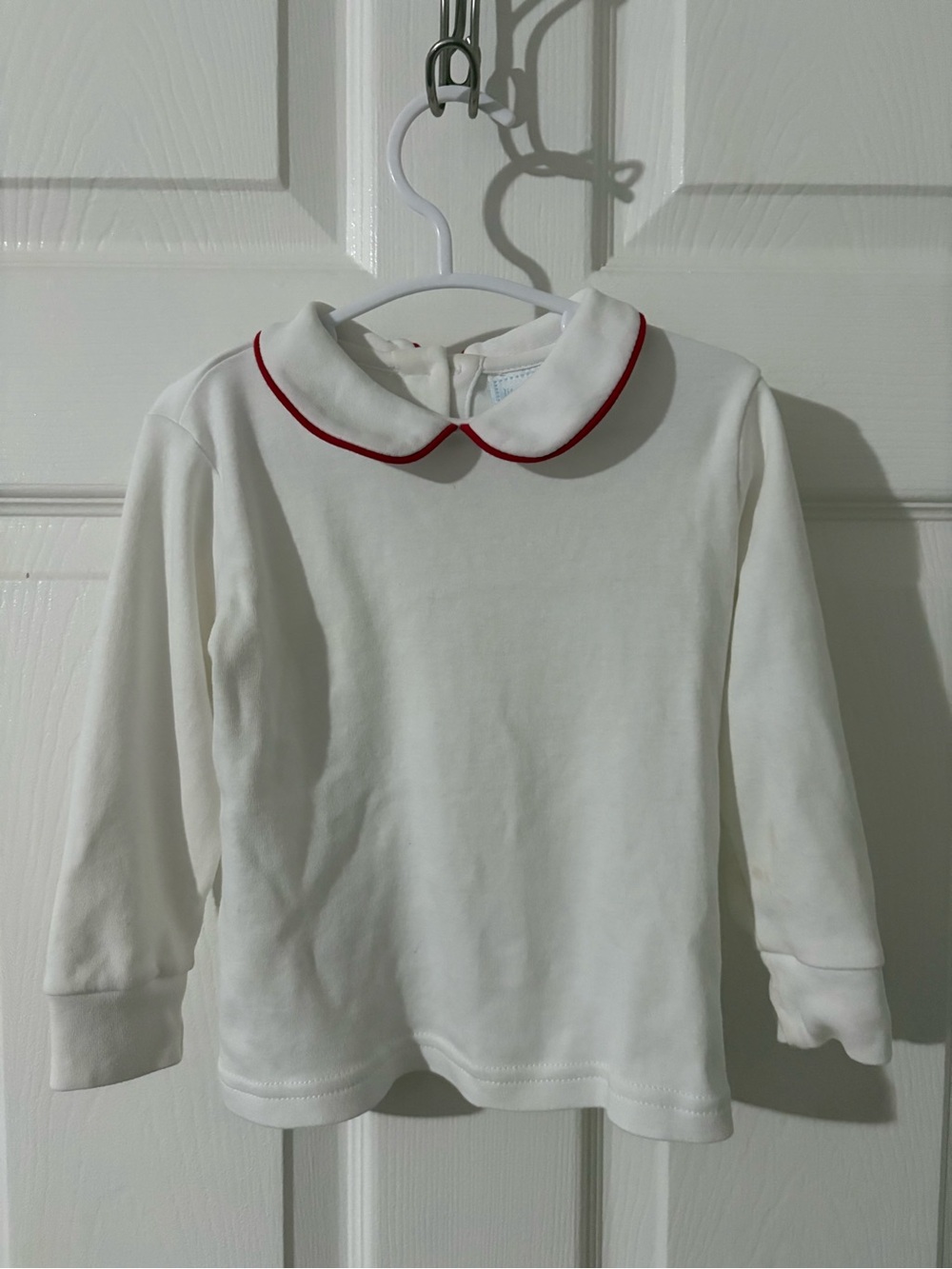 Little English White Long-Sleeve Top with Red Trimmed Peter Pan Collar